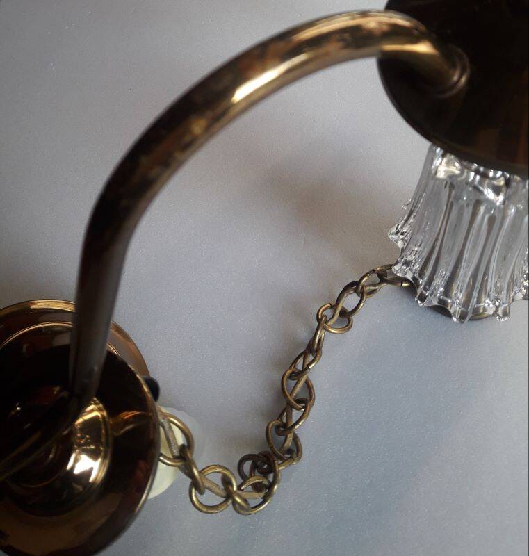 Chandelier 1950, 1960 3 lights gold metal and glass