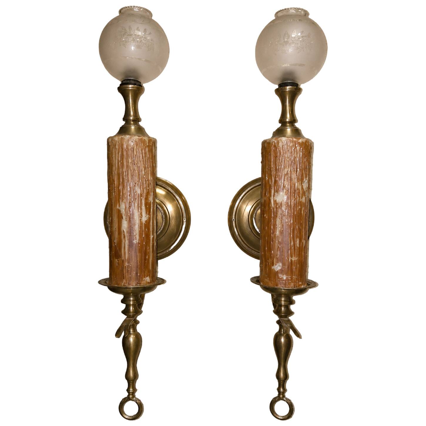 Pair of Candle Holder Style Wall Lights with Melted Wax