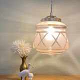 Vintage art deco globe pendant lamp in pink and gold glass