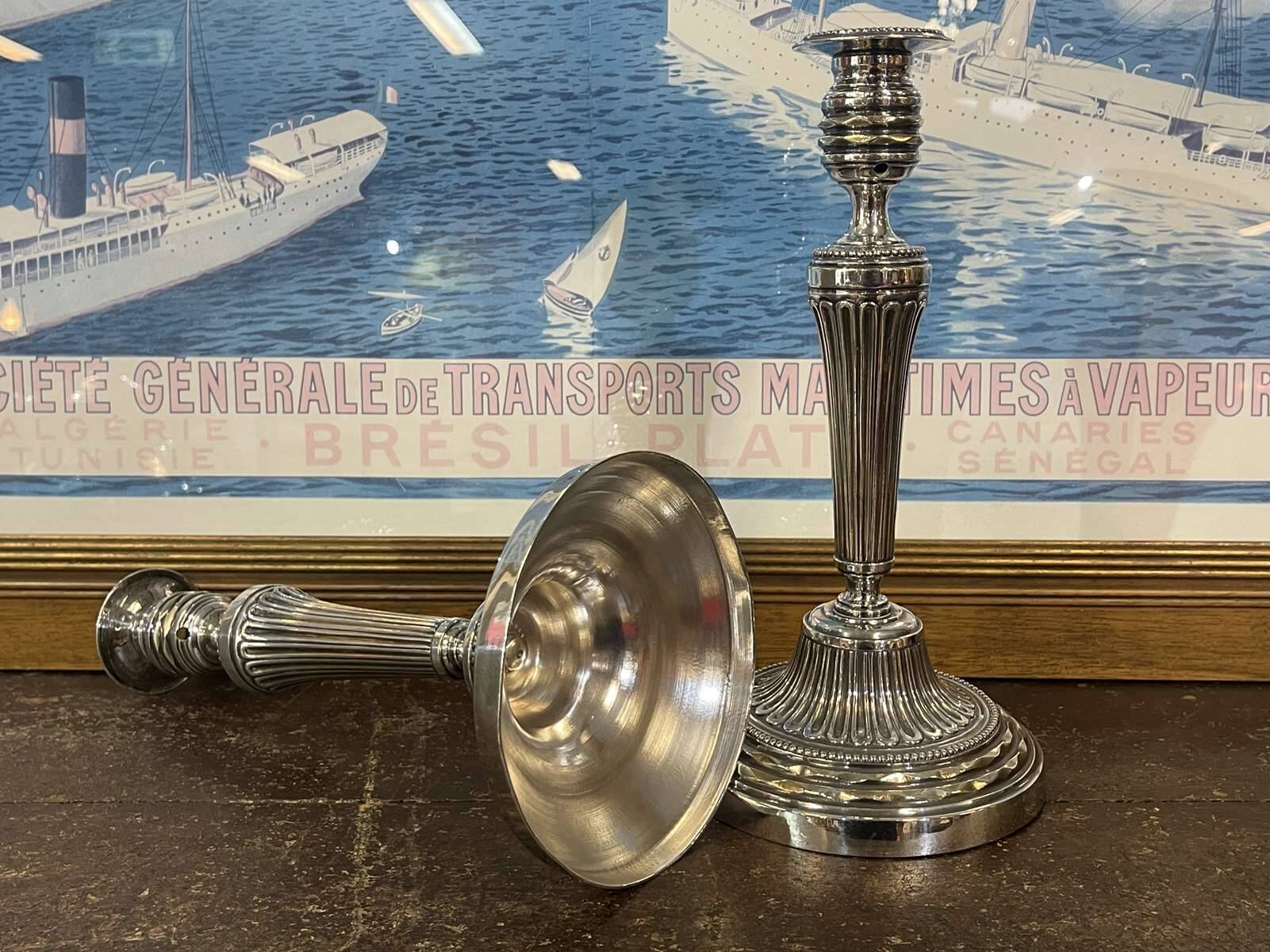 Pair of silver-plated bronze candlesticks from the early 20th century