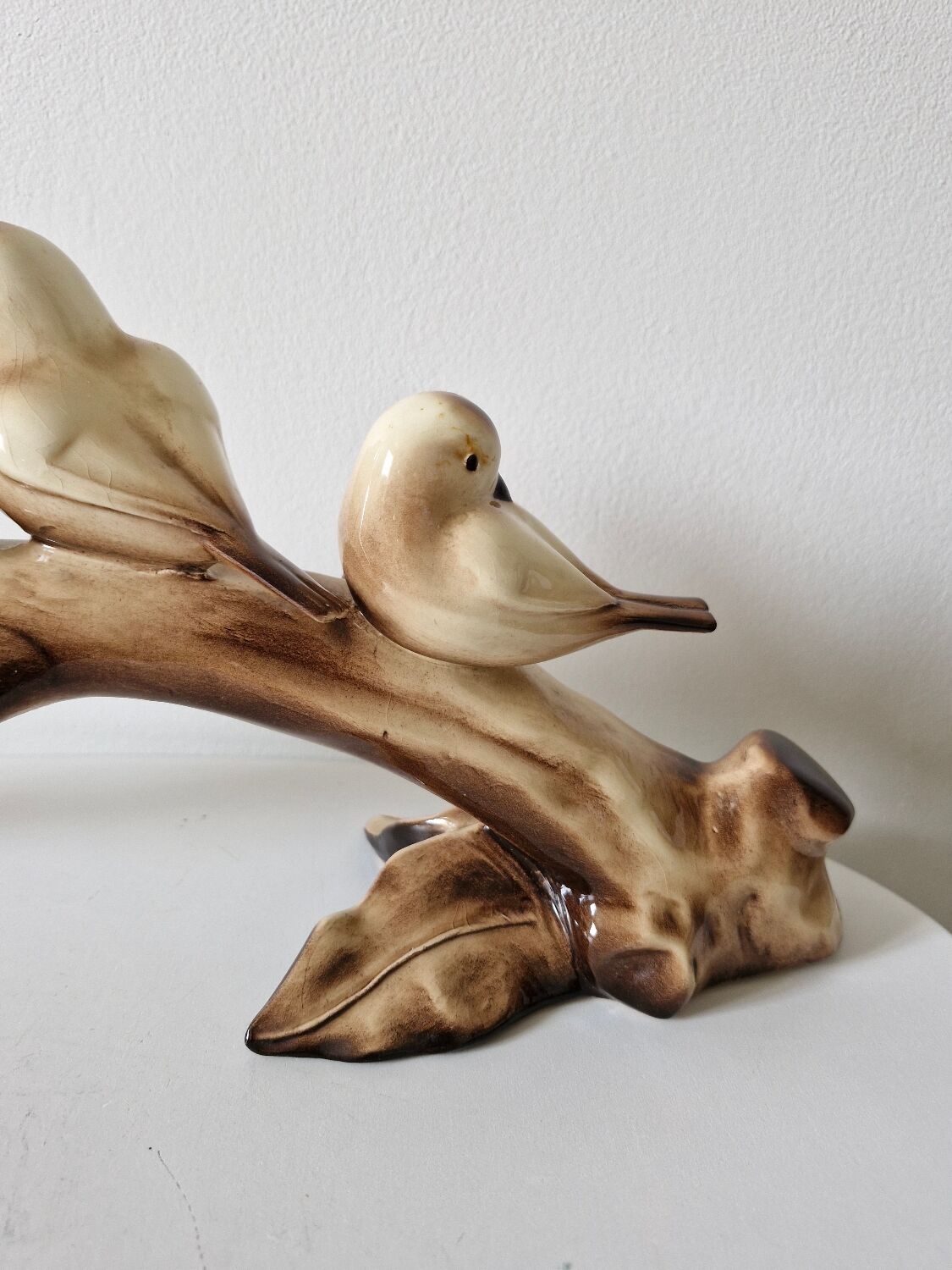 Faïence Art Déco oiseaux sur une branche 18x48 cm