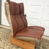 Scandinavian leather and linen armchair