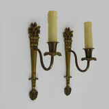 Old pair of wall sconces pot à feu, bronze, year 50 60