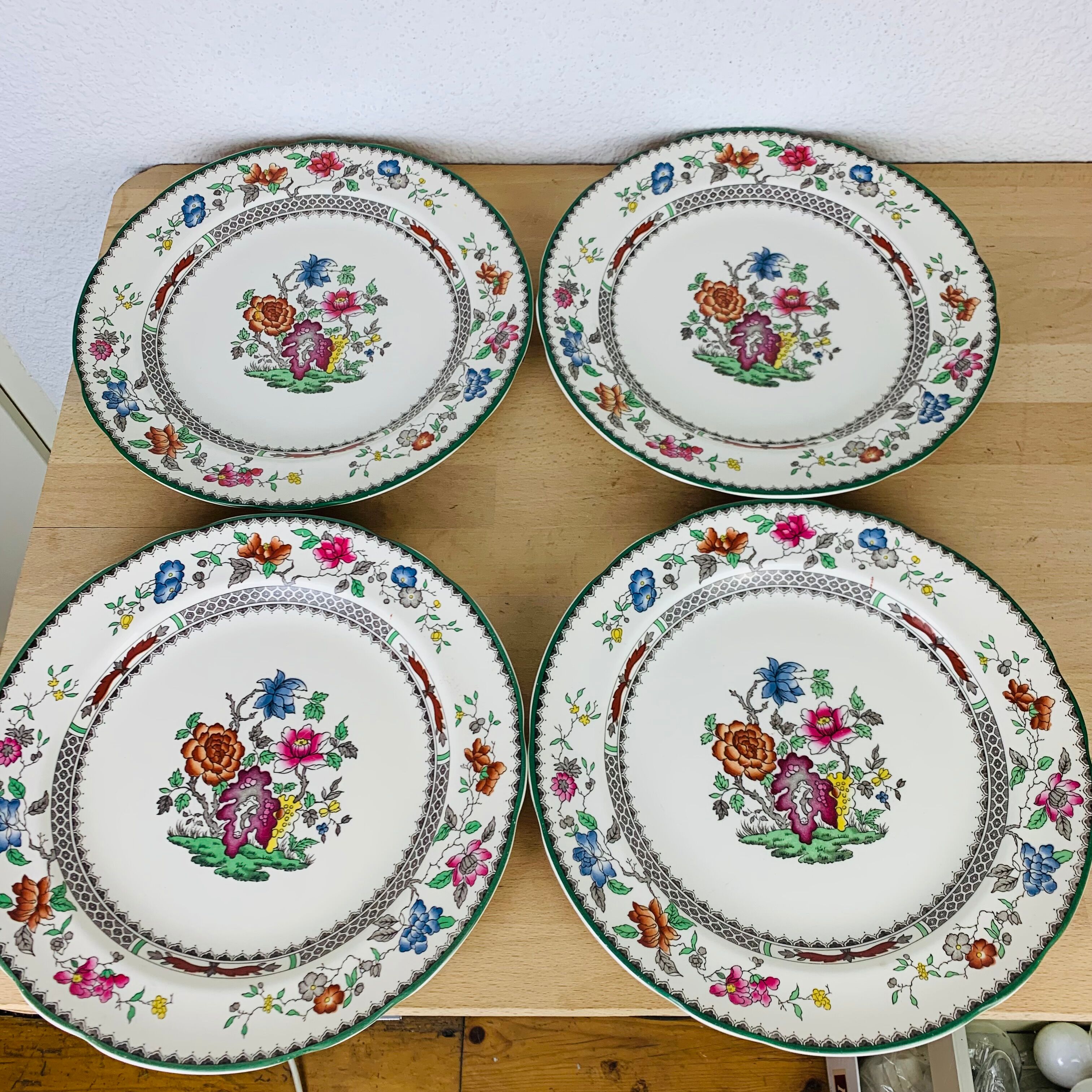 4 flat plates Spode Chinese Rose English