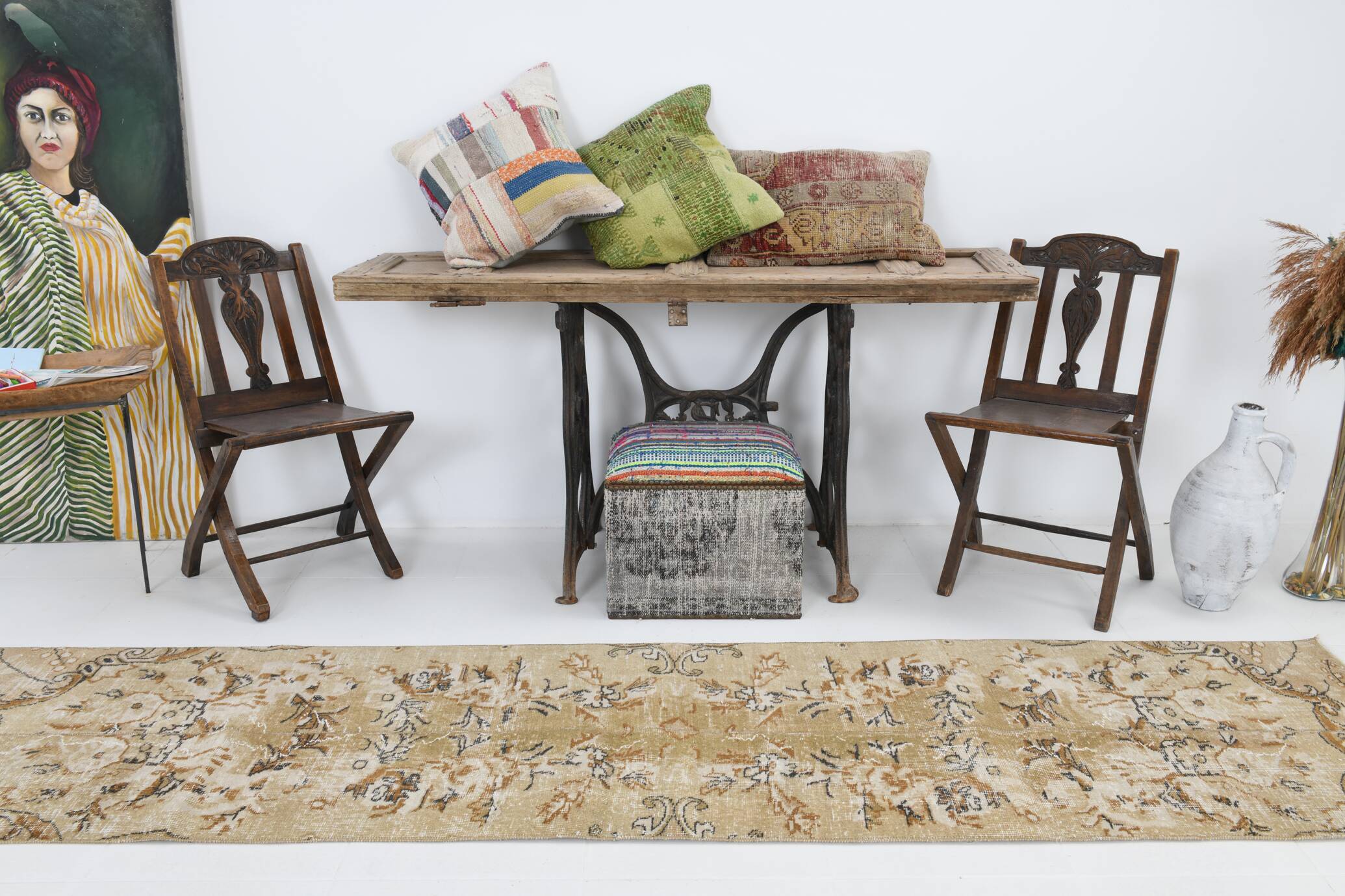 2x10 Beige Brown Floral Turkish Runner Rug, 73x302Cm SK 7009