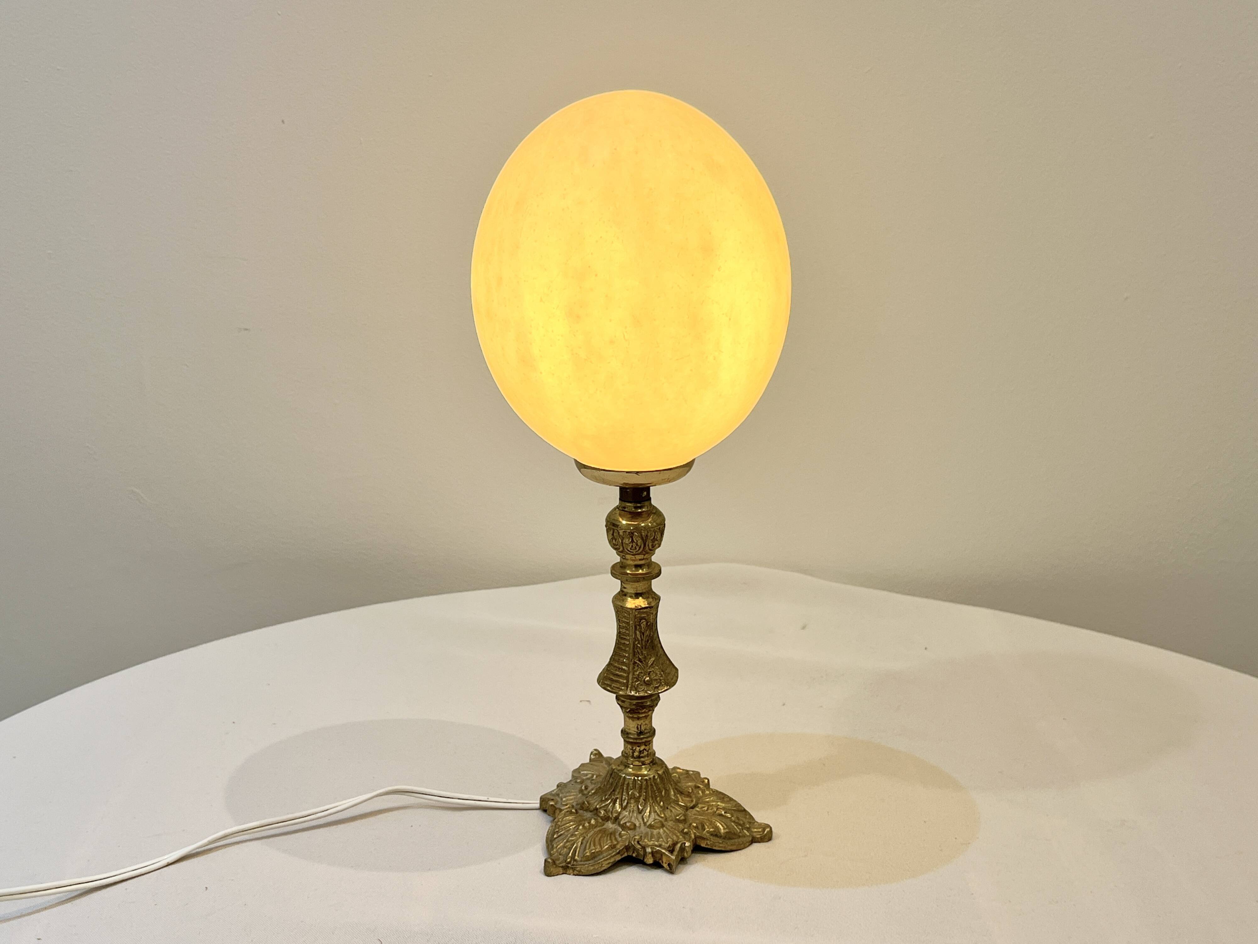 Ostrich egg on bronze stand old cabinet of curiosities lamp