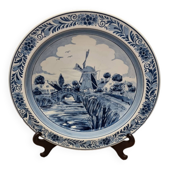 Assiette murale en céramique hollandaise Blue Delft avec moulin par Royal Goedewaagen, des années 70/80