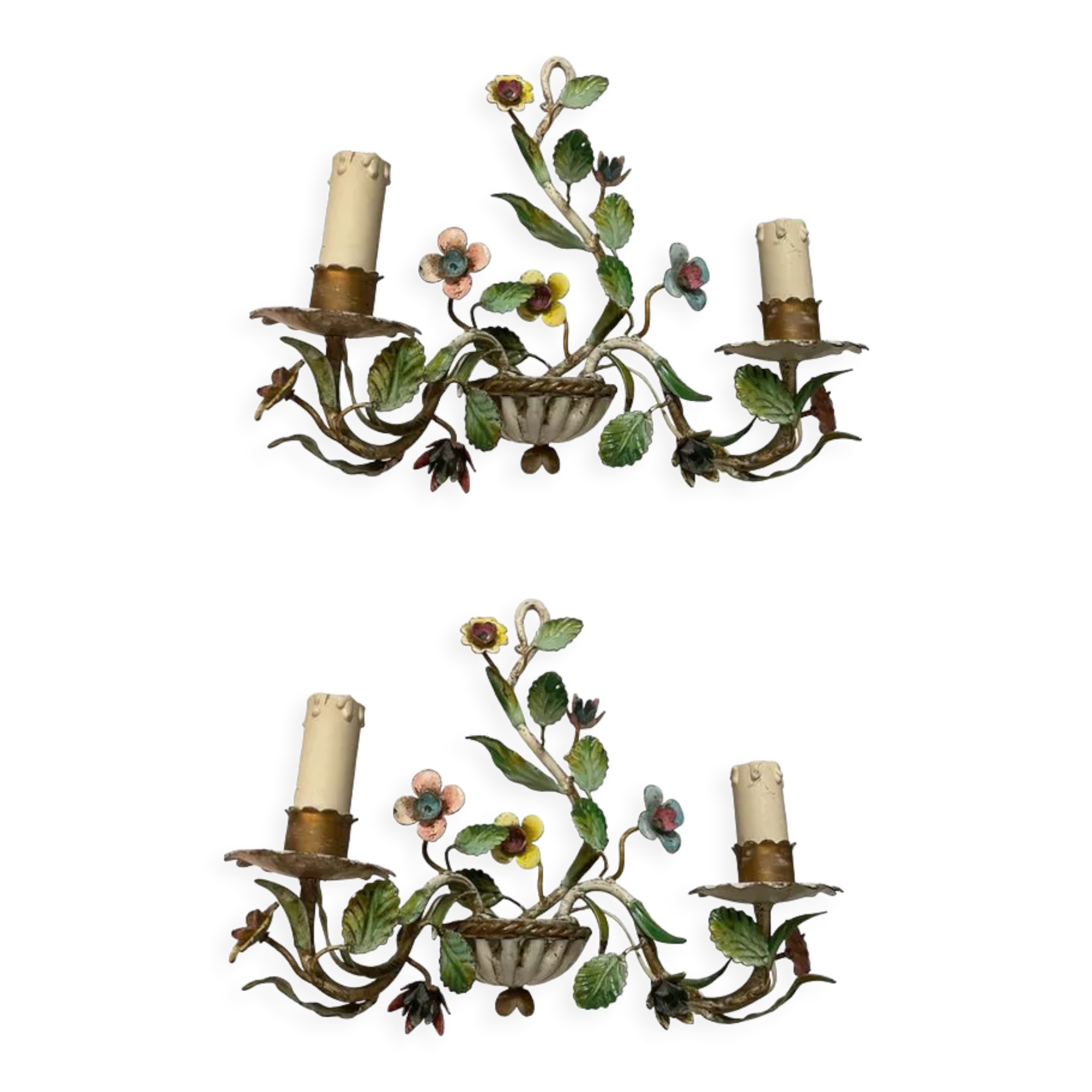 Florentine Tole Flower Sconces, Set of 2