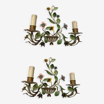 Florentine Tole Flower Sconces, Set of 2