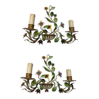 Florentine Tole Flower Sconces, Set of 2