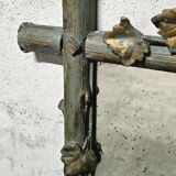 Large Wood and Patinated Stucco Mirror - Floral 1900s Period