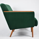 Vintage velvet armchair, 1970, mid century, green bottle color