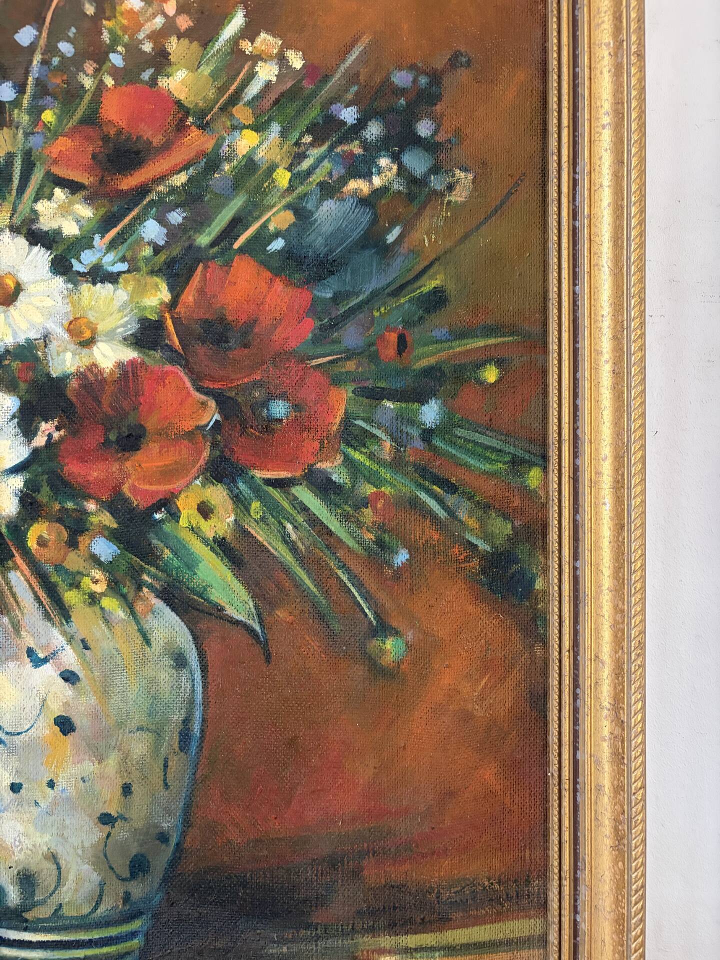 Wildflower bouquet, oil on panel signed Toutaiy.