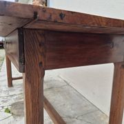 Table de Ferme bourguignonne à entretoise en noyer massif 19éme deux tiroirs-1m82