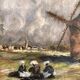 Oil Painting Table Wood Mill Woman Bigouden Impressionism Courvois