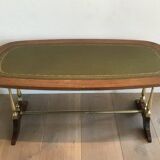 Neoclassical coffee table in wood, brass and leather
