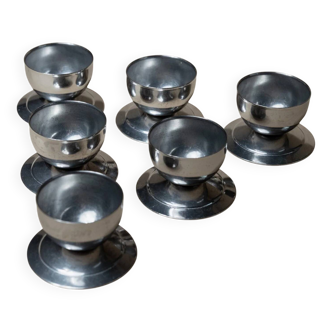 Set of 6 Silver Stainless Steel Egg Cups – 1970s Space Age Italy Vintage Table Decor