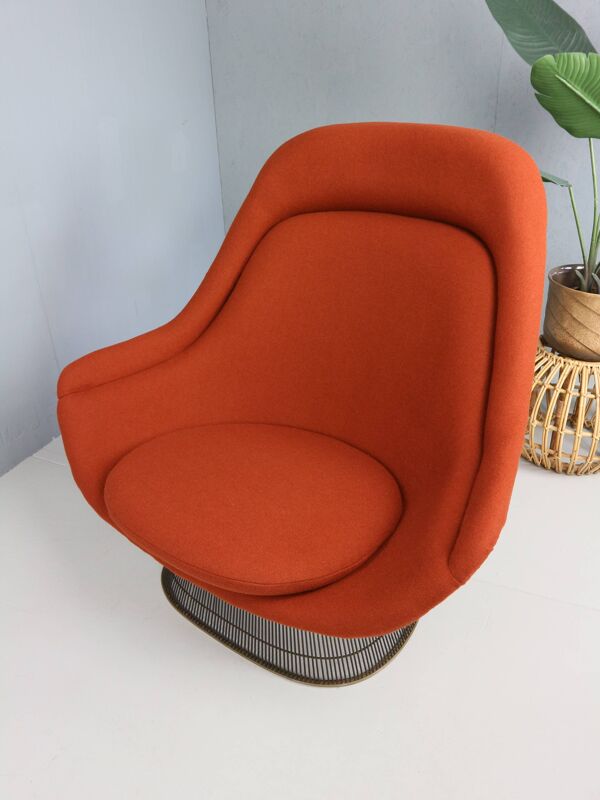 Fauteuil de salon en bronze ancien de Warren Platner pour Knoll, années 1960, couleur rouge rouille