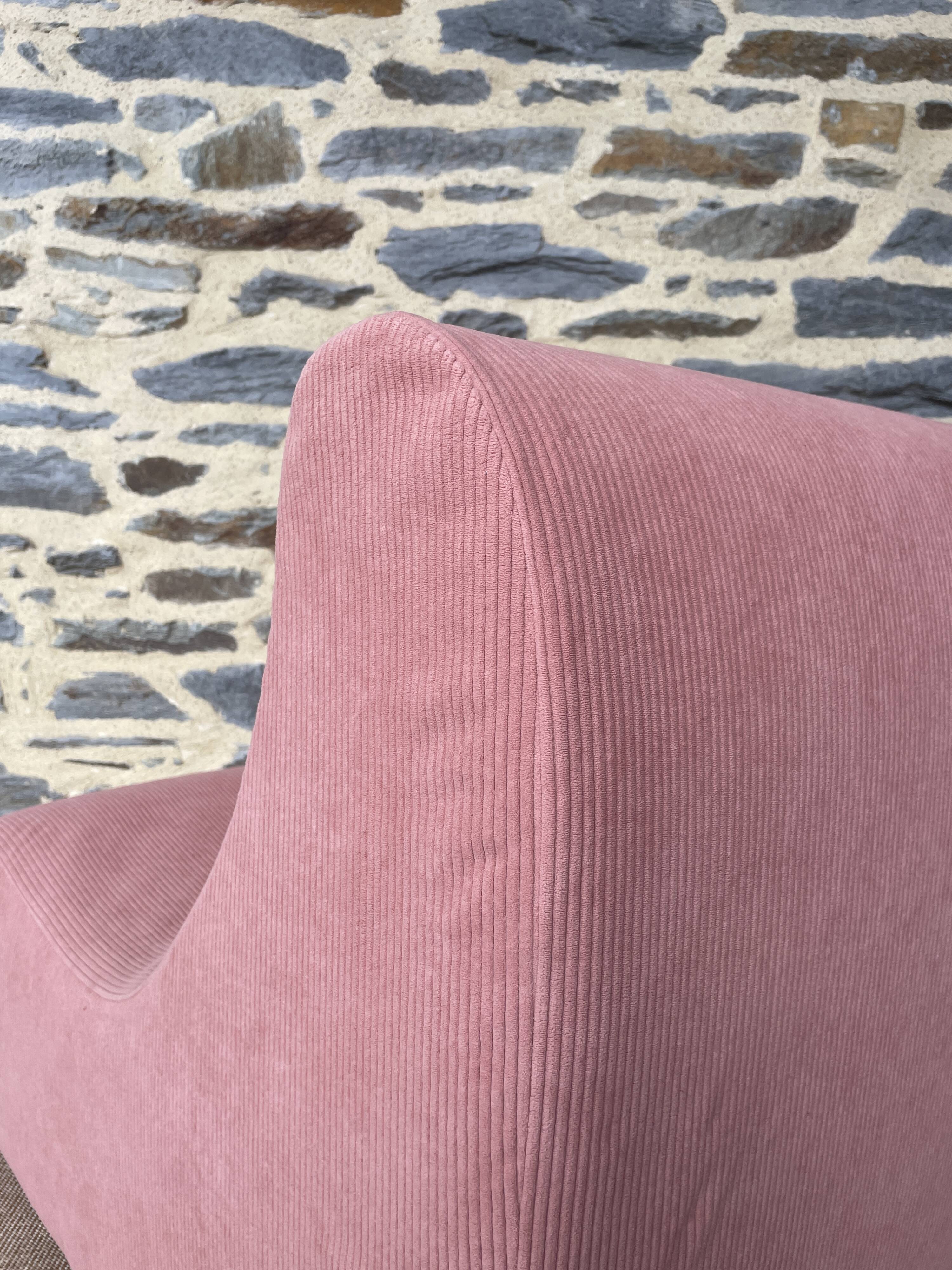 Vintage pink corduroy low chair