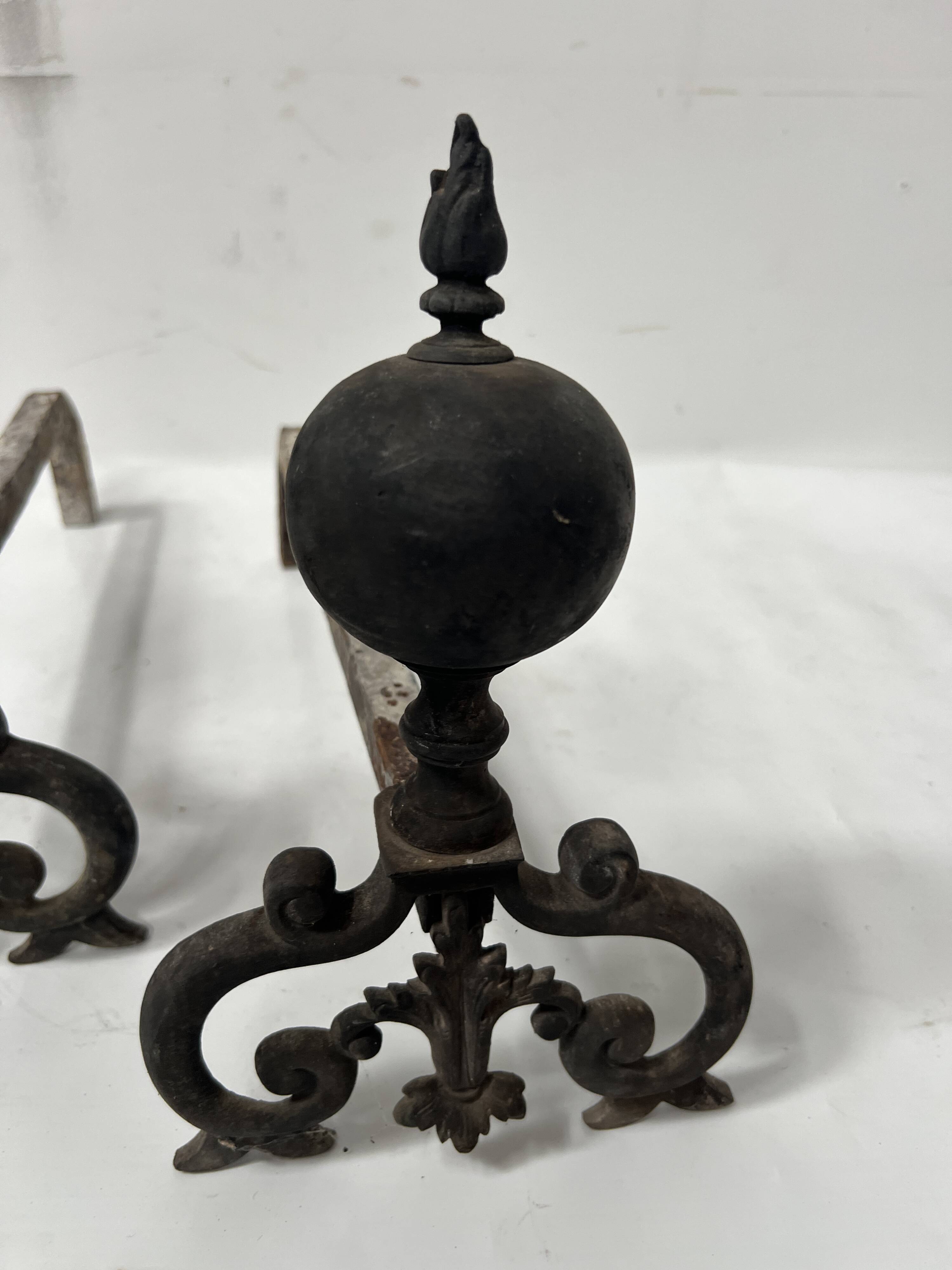 Pair of Renaissance style bronze andirons, 19th century