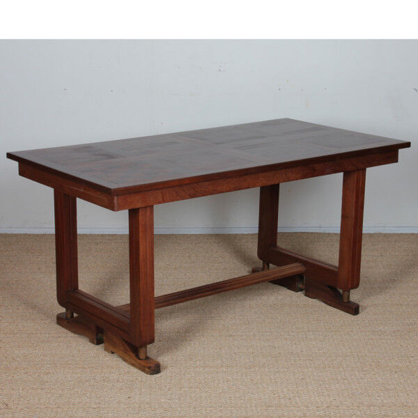 Wood and brass dining table, French craftsmanship, 1940.