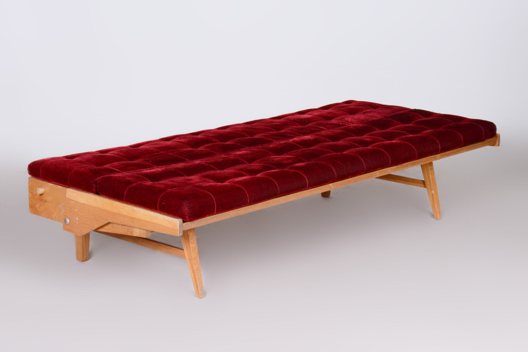 Red Midcentury Modern Oak Sofa, 1950s, Original well preserved upholstery