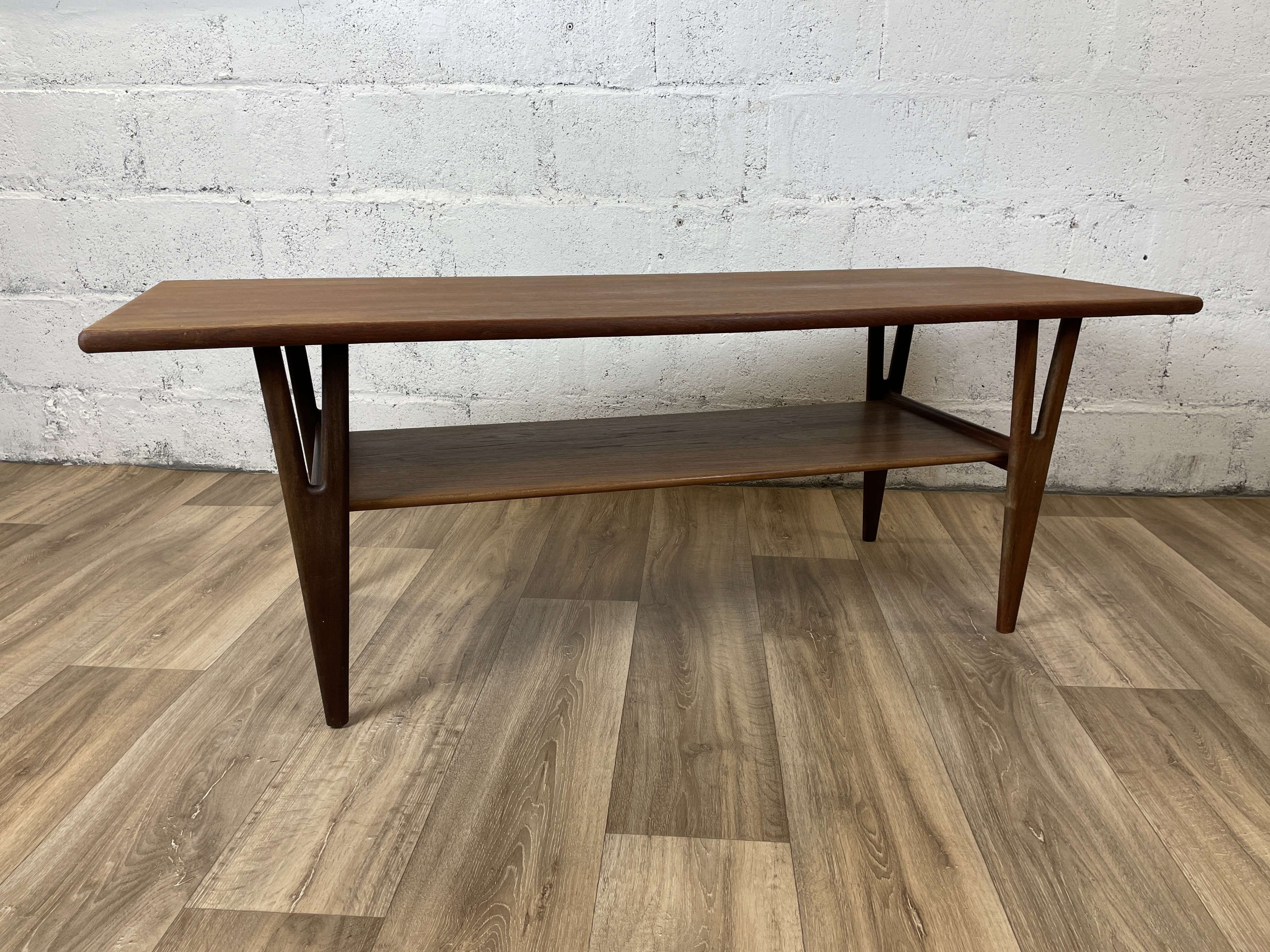 Vintage Scandinavian teak coffee table with bobbin legs, 60s