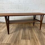 Vintage Scandinavian teak coffee table with bobbin legs, 60s