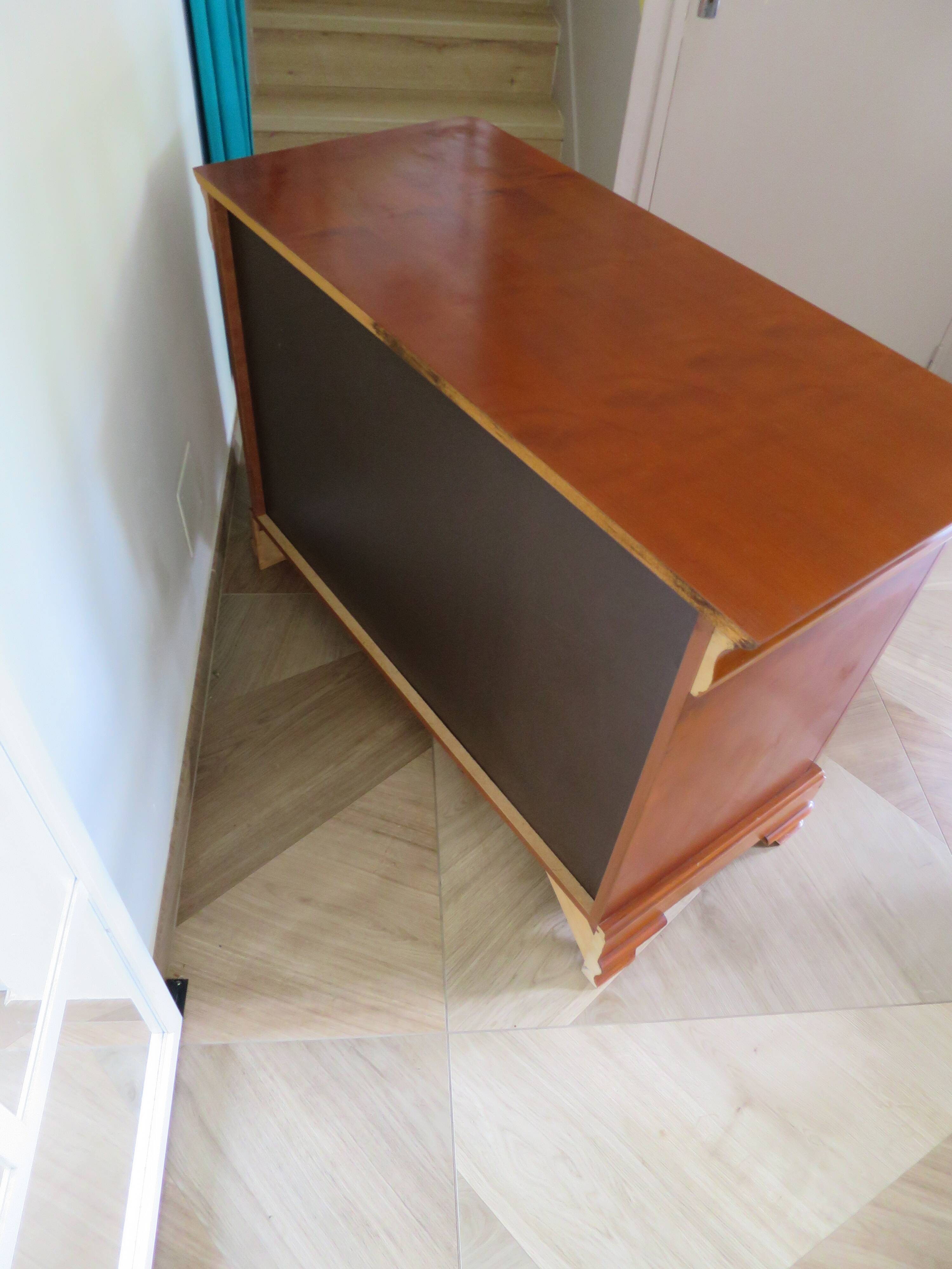 Cherry wood ogee chest of drawers - 4 drawers - 80s - long chest of drawers - Louis Philippe style
