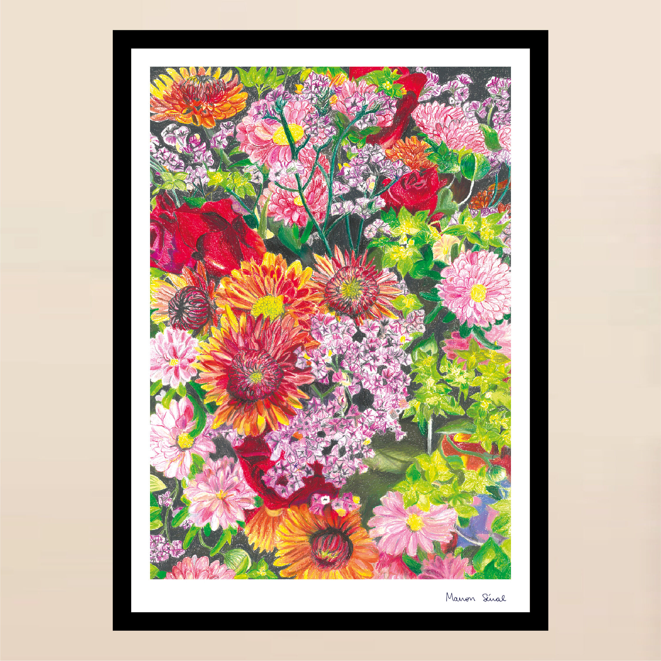 Le Bouquet - Dessin au pastel de fleurs