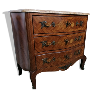Chest of drawers year 50 marquetry and marble