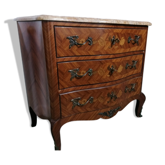 Commode années 50 marqueterie et marbre