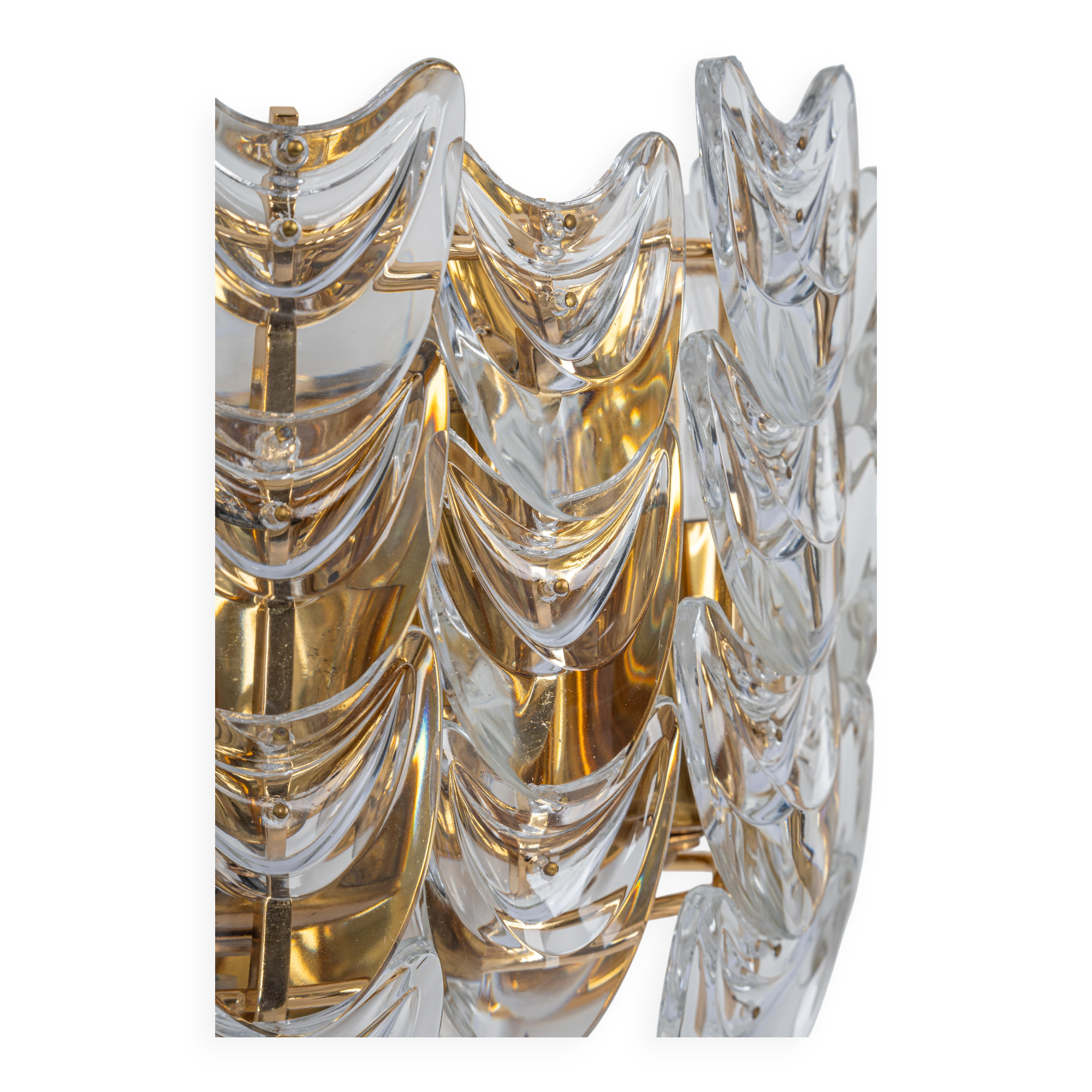 Pair of wall sconces in gilded brass and crystal, Sciolari design, Palwa, Germany, 1960s.