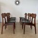 Set of 6 teak and black imitation leather chairs, Scandinavian design from the 70s vintage