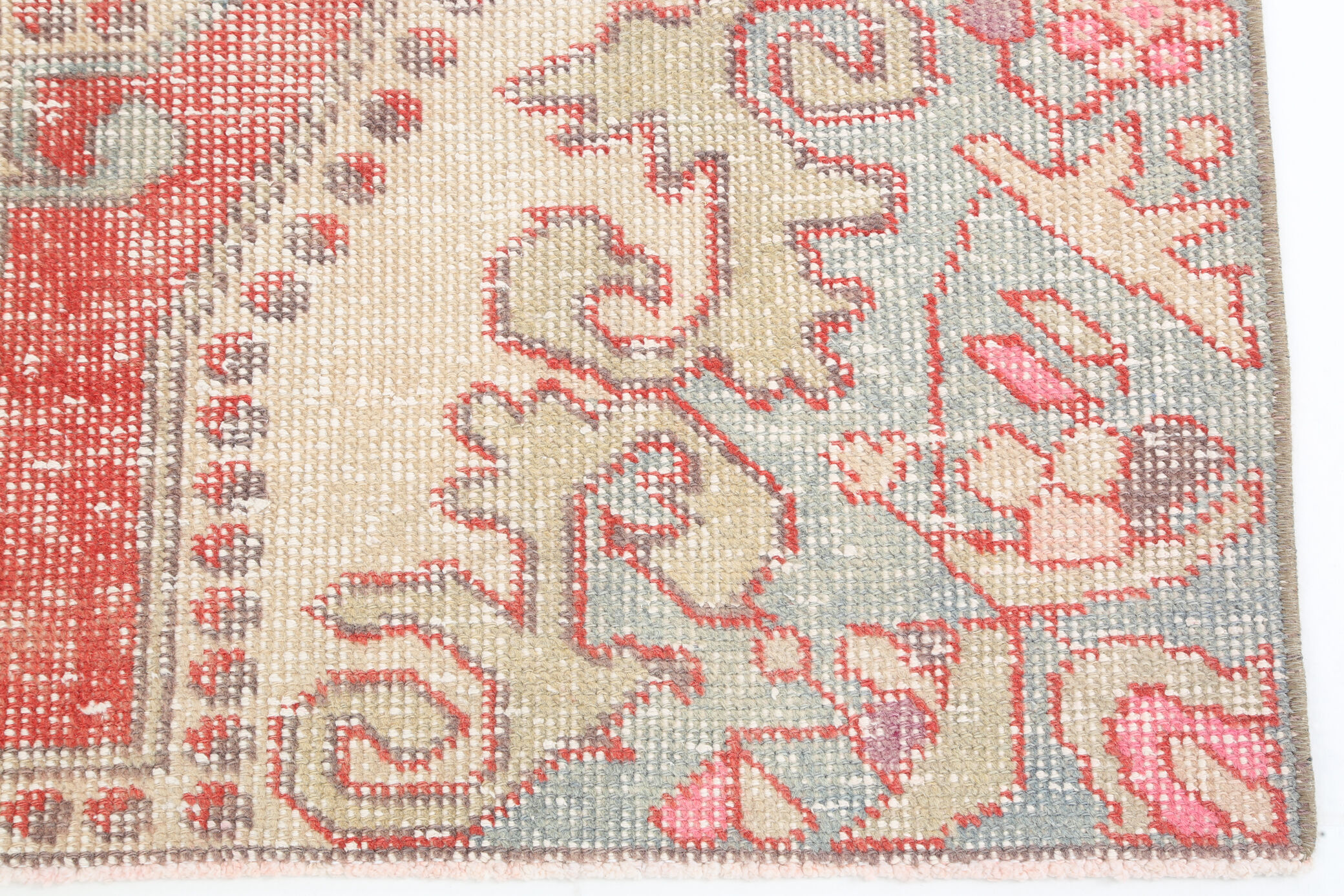 Red and beige wool turkish rug 198x112cm