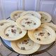set of 9 Digoin Sarreguemines beige flat plates with pink flowers 1930s-40s