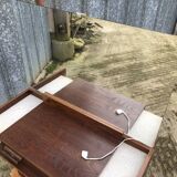 Vintage elm veneer dressing table with 1 drawer and 2 resin lamps.