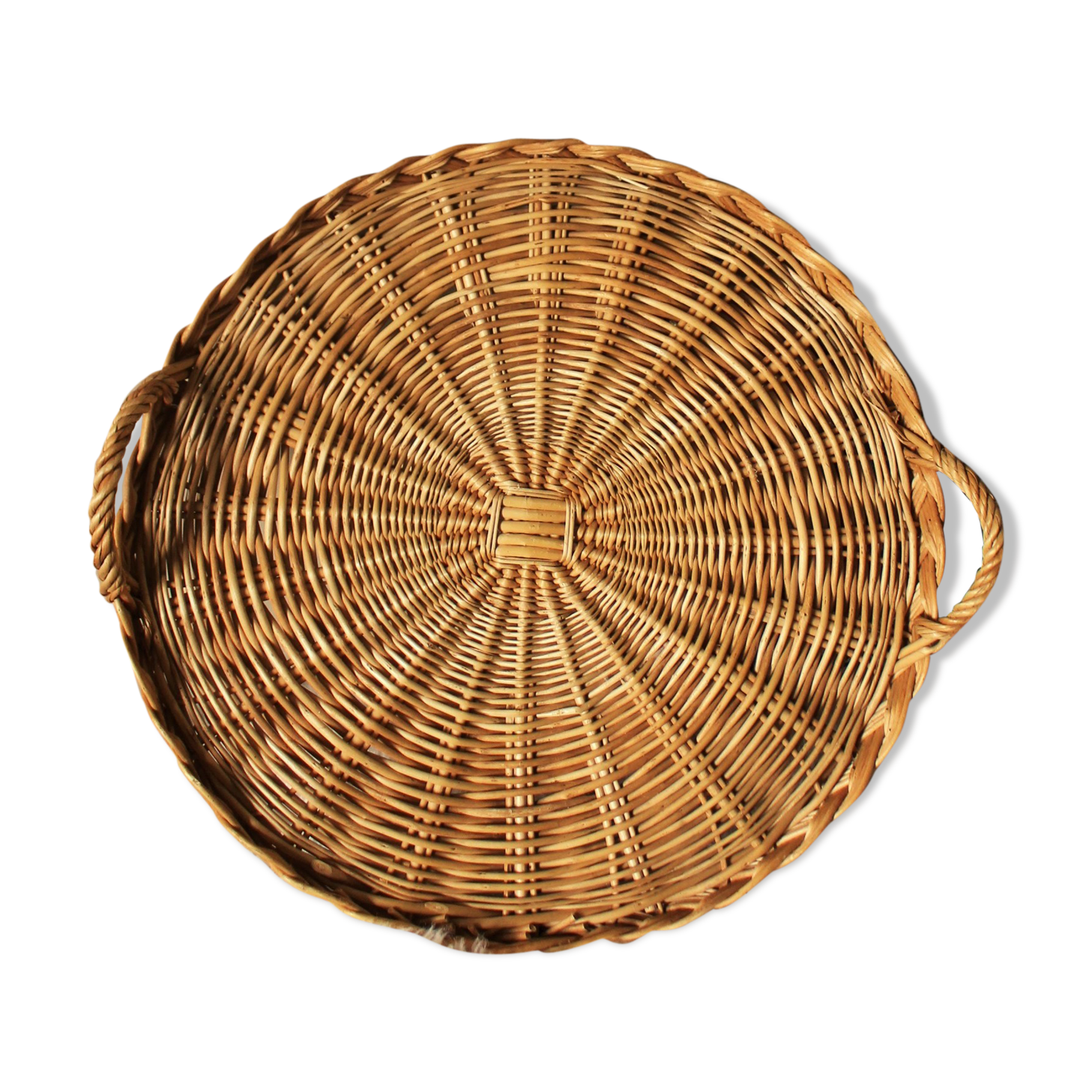 Vintage wicker round tray two handles