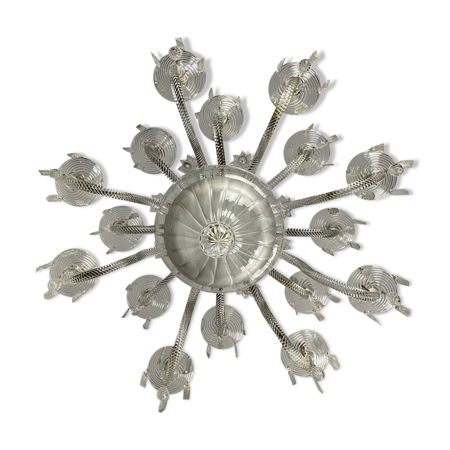 Transparent blown and pinched glass chandelier trimmed with crystals, austria circa 1920