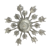 Lustre en verre soufflé et pincé transparent garni de cristaux, autriche vers 1920