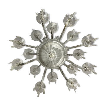Transparent blown and pinched glass chandelier trimmed with crystals, austria circa 1920