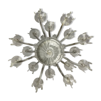 Transparent blown and pinched glass chandelier trimmed with crystals, austria circa 1920