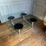 Table basse ou de salon carrée en acier chromé design italien, ca 1970