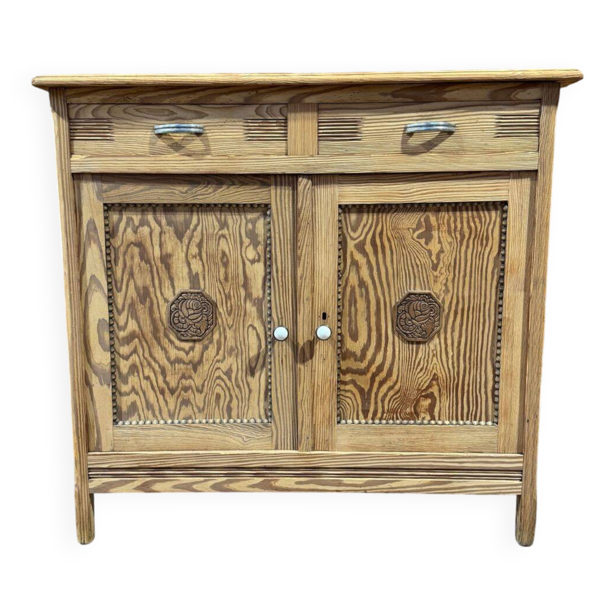 Small low buffet in pitch pine - 1940s - Sandblasted