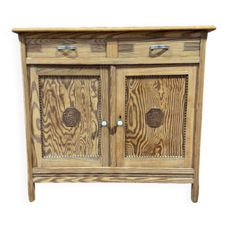 Small low buffet in pitch pine - 1940s - Sandblasted