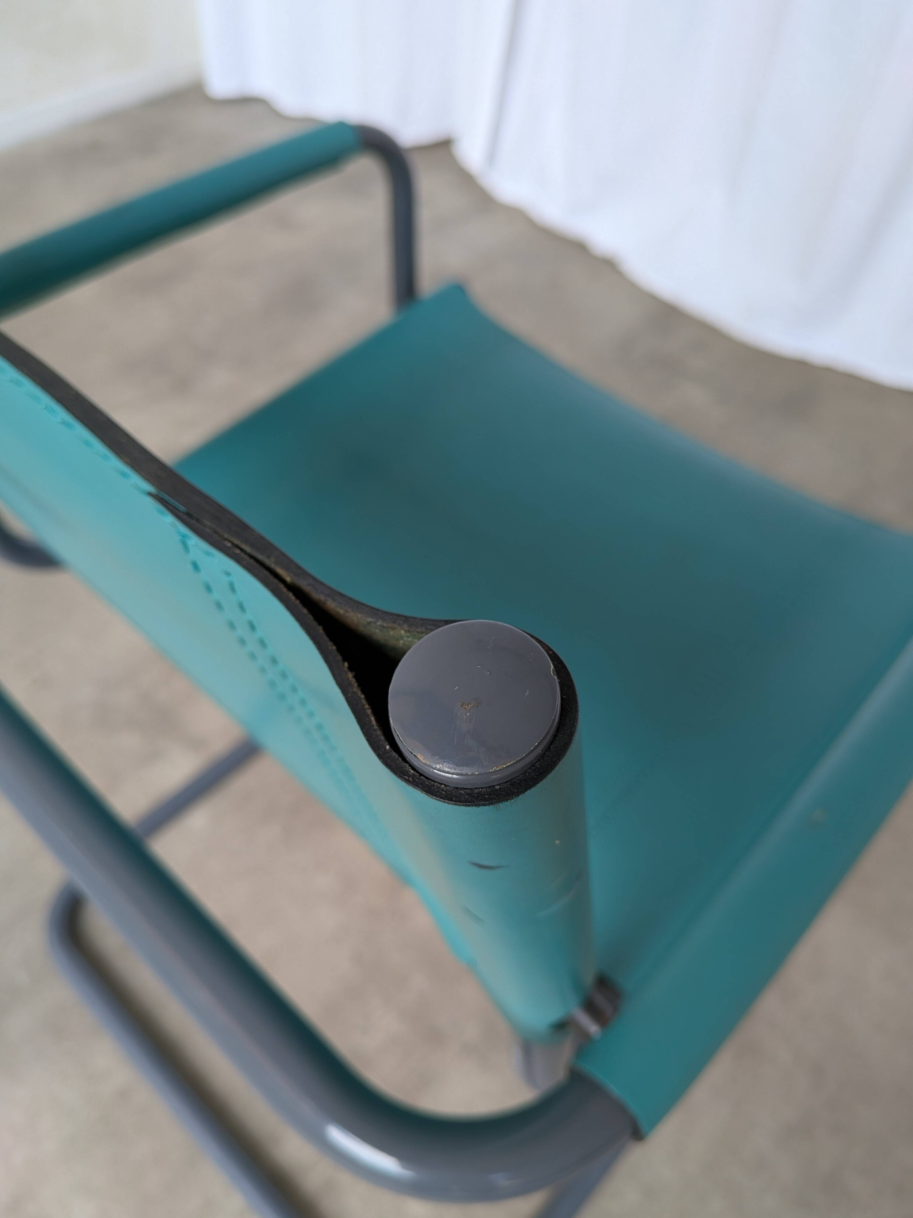 Vintage Mart Stam Style Armchair: Turquoise Leather, Black Chrome Cantileve