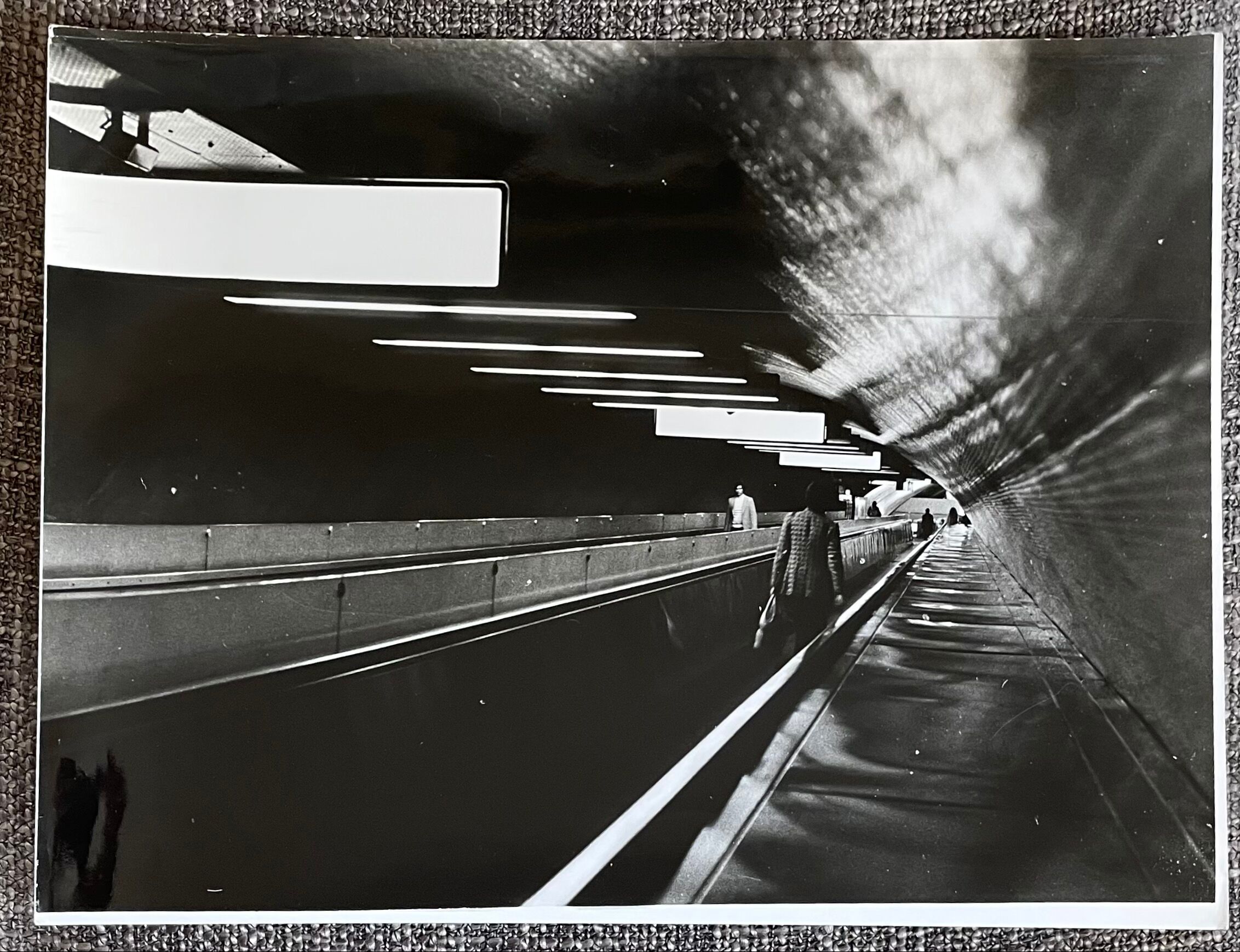 Photograph black and white silver print circa 1970 metro corridor