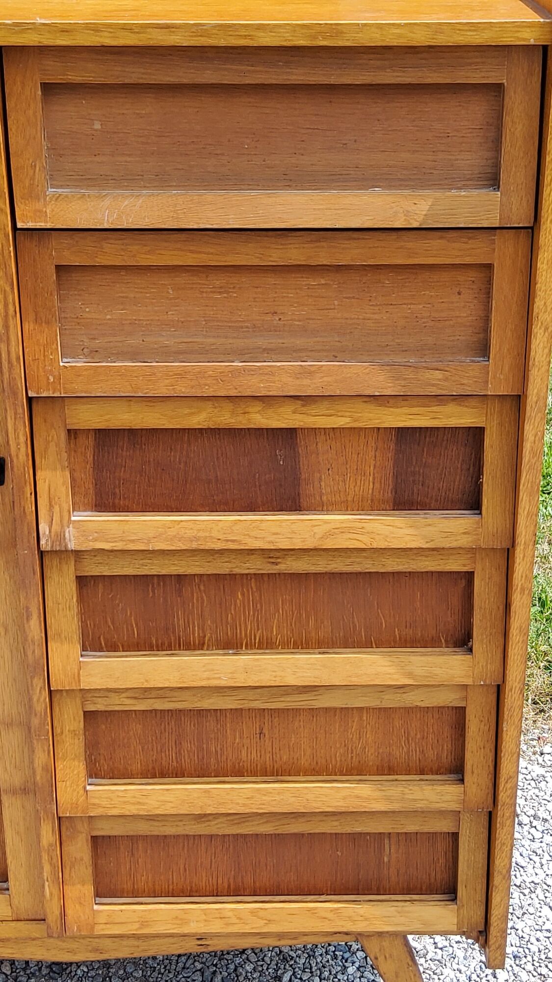 Vintage Golden Blond Oak Chest of drawers Feet Compass 6 Drawers 1 Door 50s