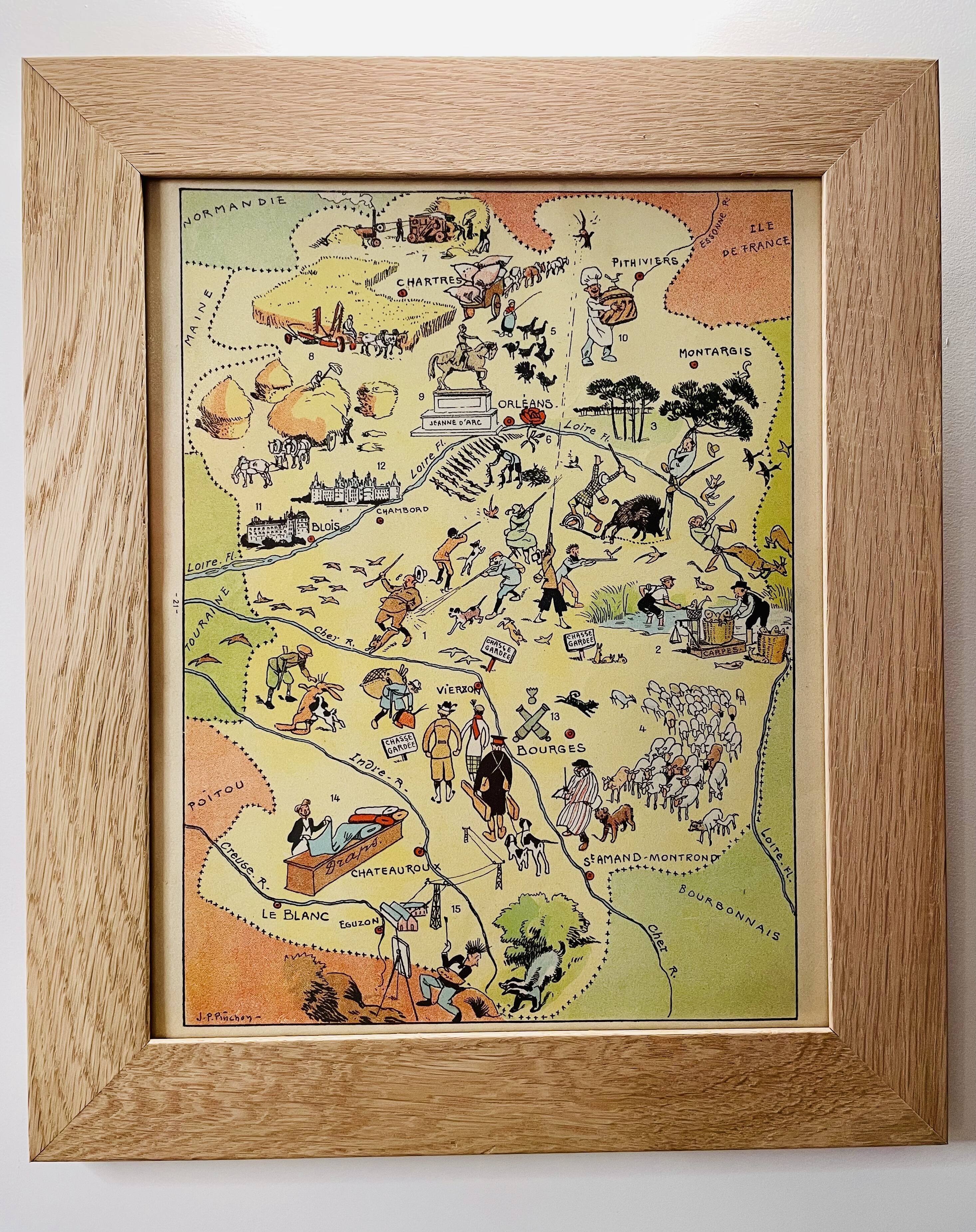 Old illustrated map of Orleans Berry - JP Pinchon