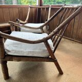 Complete bamboo rattan lounge set with armchair x2, sofa, coffee table